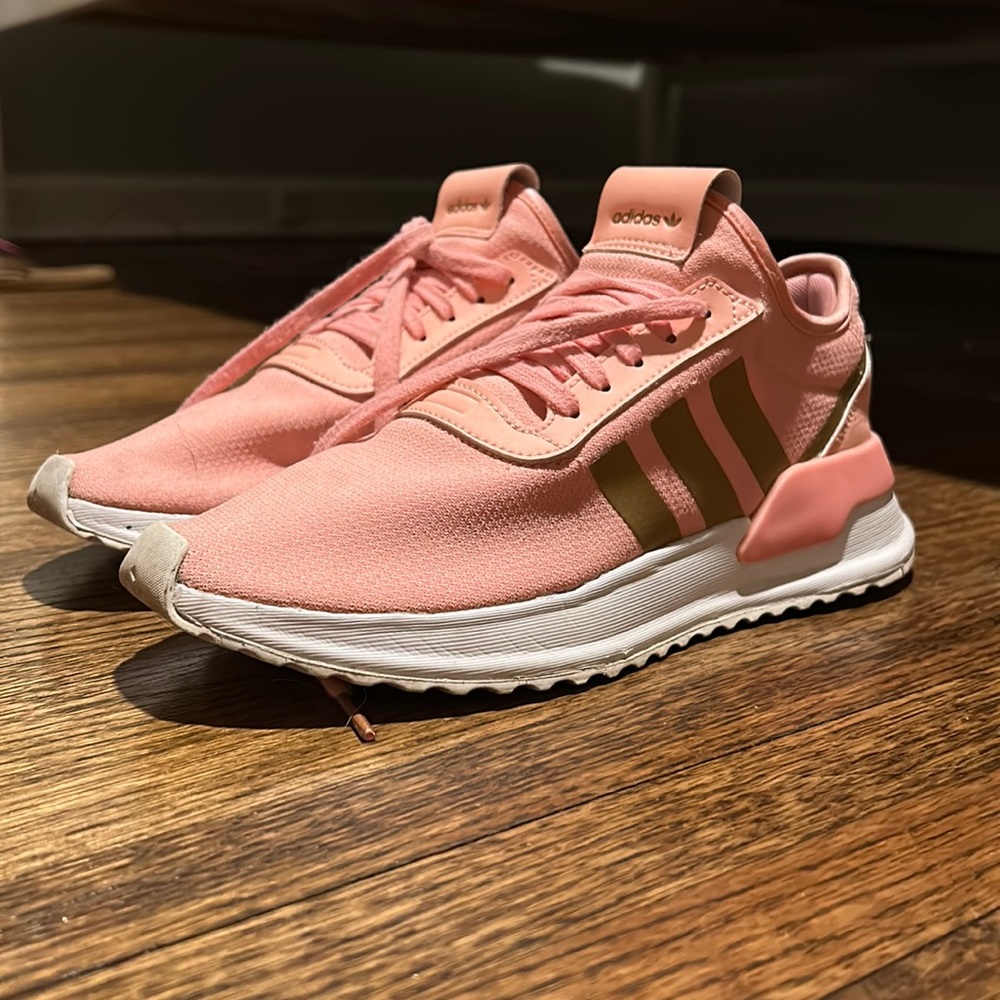 Pink and Gold Adidas Shoes